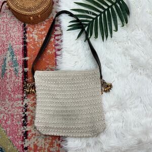 Vintage Y2K 2000s The SAK Crochet Knit Shoulder Bag Purse Boho Beaded Tassel
